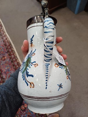 Lot 578 - A German White Metal-Mounted Faience Ewer,...