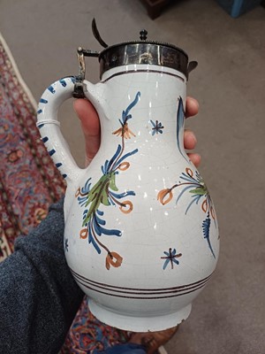 Lot 578 - A German White Metal-Mounted Faience Ewer,...