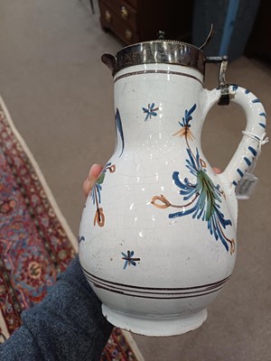 Lot 578 - A German White Metal-Mounted Faience Ewer,...