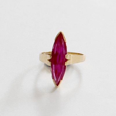 Lot 231 - A Synthetic Ruby Ring, the marquise cut...