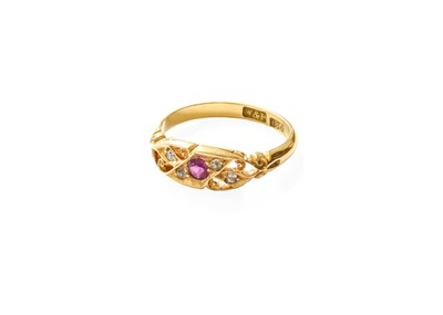 Lot 384 - A Ruby and Diamond Five Stone Ring, the round...