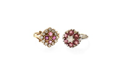 Lot 435 - A 9 Carat Gold Diamond and Garnet Cluster Ring,...