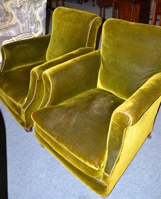 Lot 496 - Pair of 19th century green upholstered easy chairs
