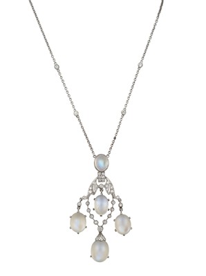 Lot 2235 - A Moonstone and Diamond Necklace the oval...