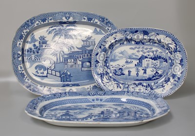 Lot 296 - Three Pearlware Meatplates, circa 1830,...