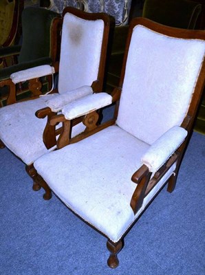 Lot 499 - A pair of oak framed Edwardian open armchairs