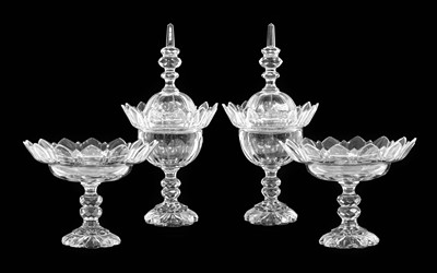 Lot 1 - A Pair of Cut Glass Sweetmeat Vases and Covers,...