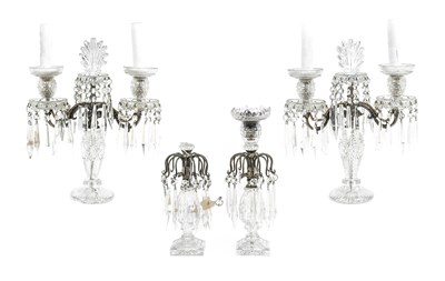 Lot 7 - A Pair of Regency-Style Cut Glass Twin-Light...