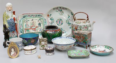 Lot 140 - Chinese Enamelwares and Porcelain Including: a...