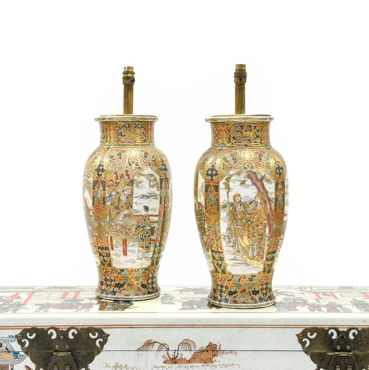 Lot 144 - A Pair of Japanese Satsuma Earthenware Vases,...