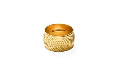 Lot 398 - An 18 Carat Gold Band Ring, of broad textured...