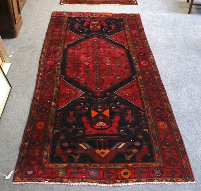 Lot 1176 - Hamadan Rug, the charcoal field with lozenge...