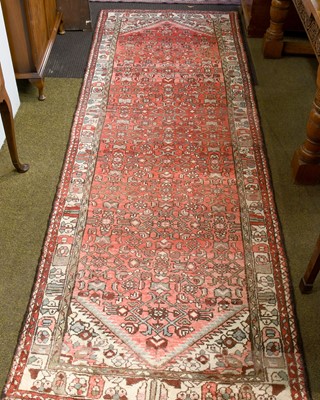 Lot 1142 - Hamadan Rug, the abrashed raspberry Herati...