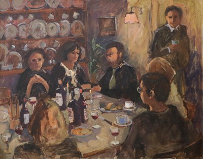 Lot 1096 - Eric Ward (b. 1945) At the dinner table Signed,...