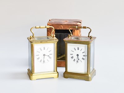 Lot 264 - Two French Brass Carriage Timepieces, one with...