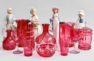 Lot 82 - A Collection of Nao figures, Cranberry glass,...