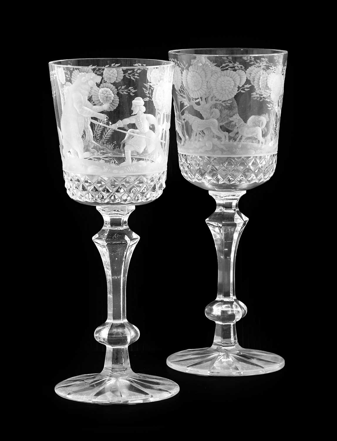 Lot 2 - A Pair of Cut Glass Goblets, 20th century, the...