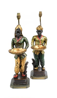 Lot 207 - A Pair of Carved and Painted "Blackamoor" Lamp...