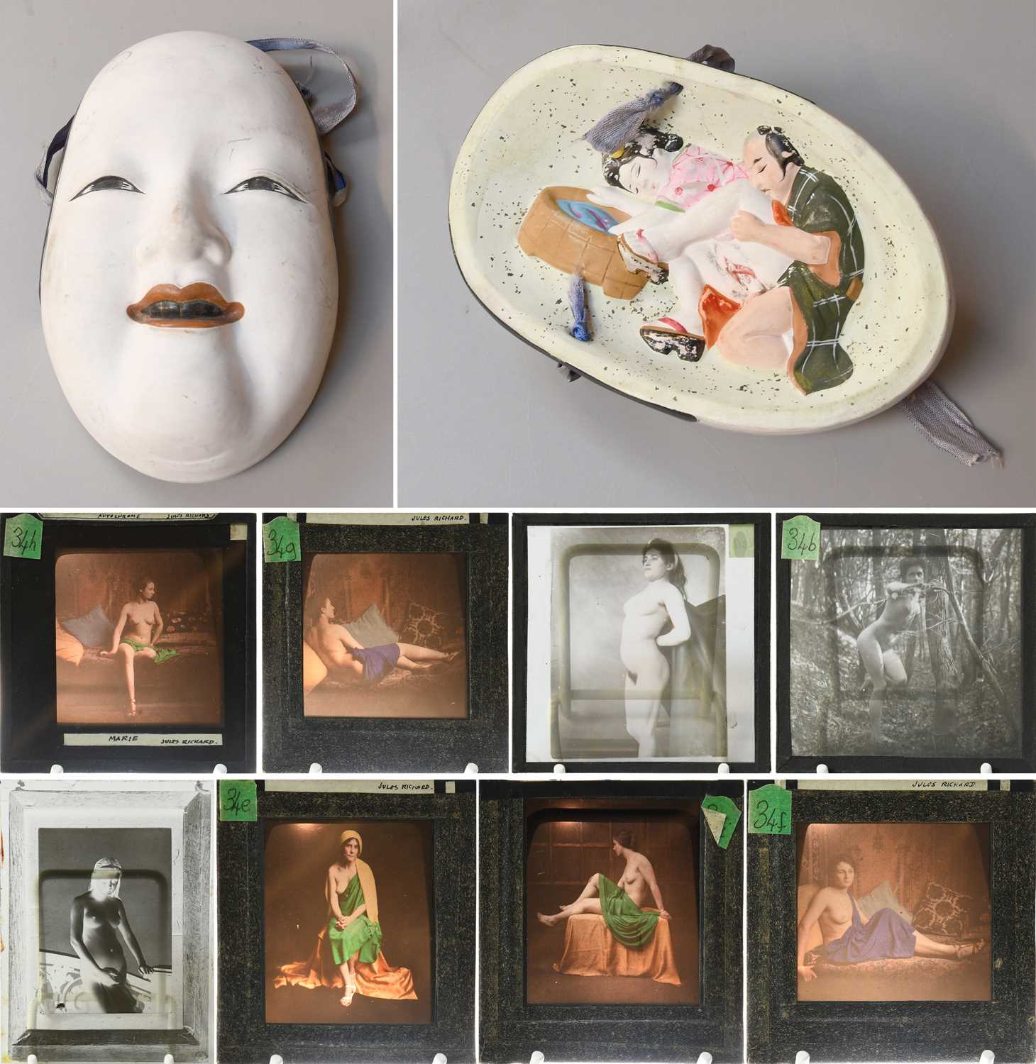 Lot 264 - A Japanese Ceramic Decorated Face Mask,...