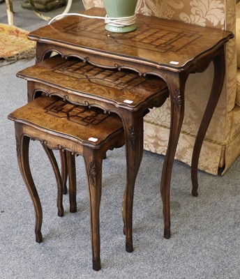 Lot 1385 - A Nest of Three Walnut Marquetry and Parquetry-...