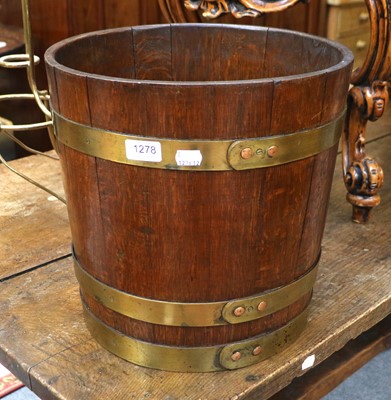 Lot 1278 - An Oak Staved Log Bucket, 37cm by 36cm