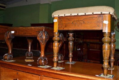 Lot 553 - An Edwardian piano stool with woolwork top and an oak occasional table on claw and ball feet