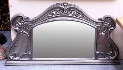 Lot 1457 - Art Nouveau Style Cast Metal Overmantle Mirror,...