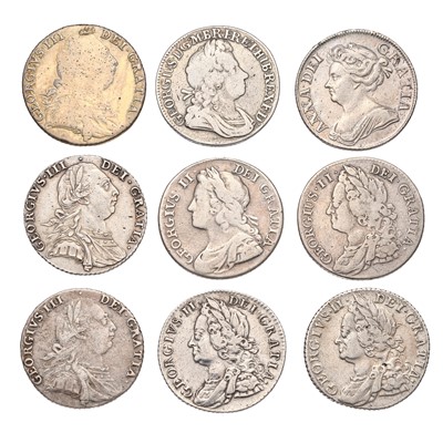 Lot 70 - Assorted 18th Century Shillings; 9 in total,...