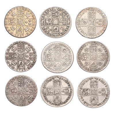 Lot 70 - Assorted 18th Century Shillings; 9 in total,...