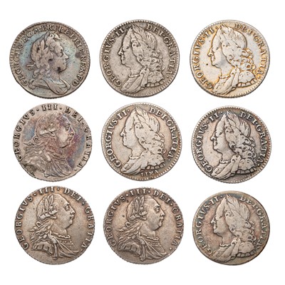 Lot 72 - Assorted 18th Century Sixpences, 9 in total to...