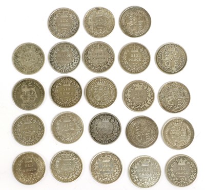 Lot 93 - 23x 19th Century Sixpences, to include; George...