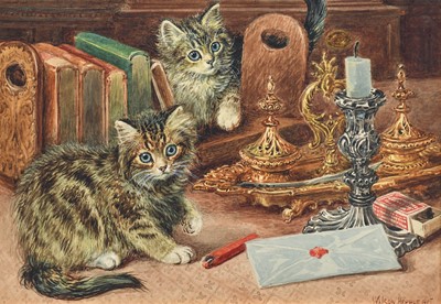 Lot 577 - Wilson Hepple (1854-1937) Two tabby kittens...