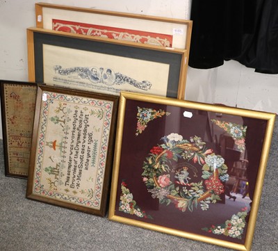 Lot 1180 - Assorted Framed Samplers and Textiles,...