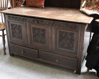 Lot 1430 - An 18th Century Carved Oak Mule Chest, 128cm...