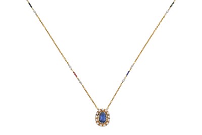 Lot 2213 - A Sapphire and Pearl Pendant Necklace the...