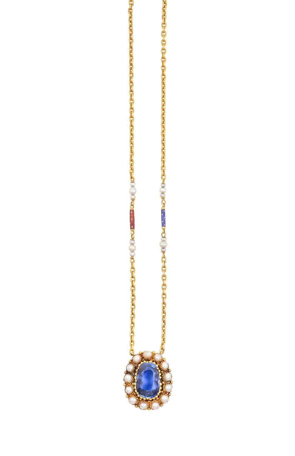 Lot 2276 - A Sapphire and Pearl Pendant Necklace the...
