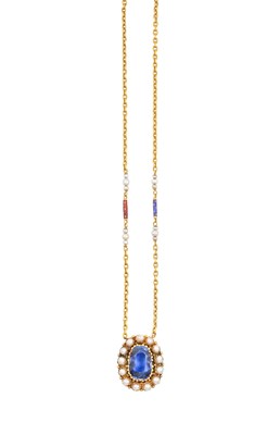 Lot 2276 - A Sapphire and Pearl Pendant Necklace the...