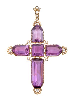 Lot 2204 - An Amethyst and Pearl Pendant, circa 1880 of...