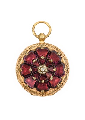 Lot 2181 - A Lady's Garnet and Diamond Set Fob Watch,...