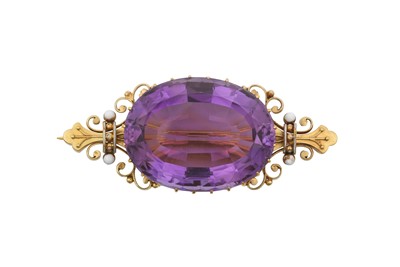 Lot 2369 - A Victorian Amethyst and Enamel Brooch the...