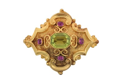 Lot 2393 - A Mid 19th Century Peridot and Ruby Brooch the...