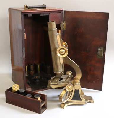 Lot 388 - A Victorian Brass Microscope, in case