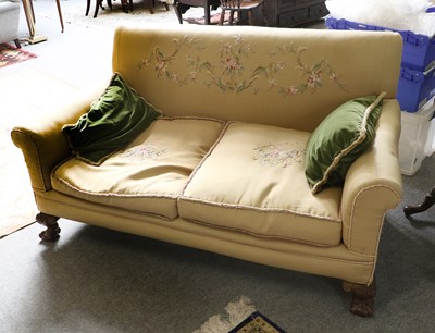 Lot 1441 - A 1920's Mahogany Framed Sofa, with needlework...