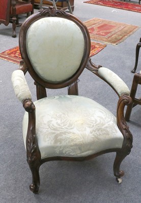 Lot 1426 - A Victorian Carved Mahogany Open Armchair