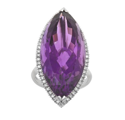 Lot 2257 - An 18 Carat White Gold Amethyst and Diamond...