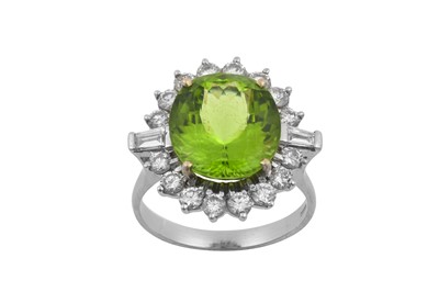 Lot 2342 - An 18 Carat White Gold Peridot and Diamond...