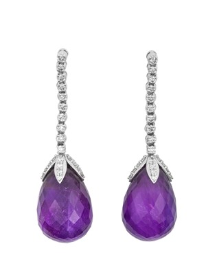 Lot 2317 - A Pair of 18 Carat White Gold Amethyst and...