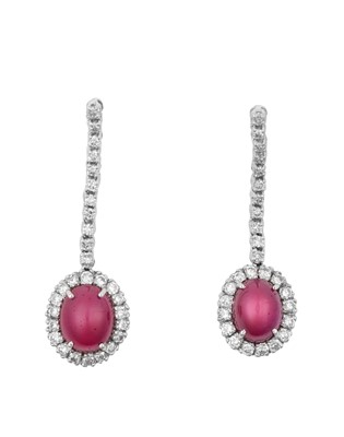 Lot 2278 - A Pair of 18 Carat White Gold Ruby and Diamond...