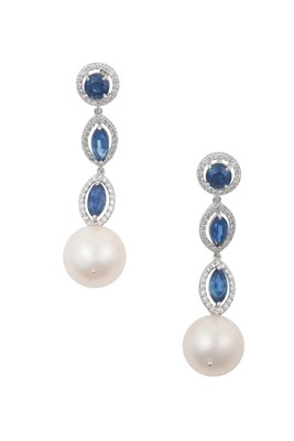 Lot 2304 - A Pair of Sapphire, Diamond and Cultured Pearl...