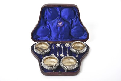 Lot 2084 - A Cased Set of Victorian Silver Salt-Cellars and Condiment-Spoons